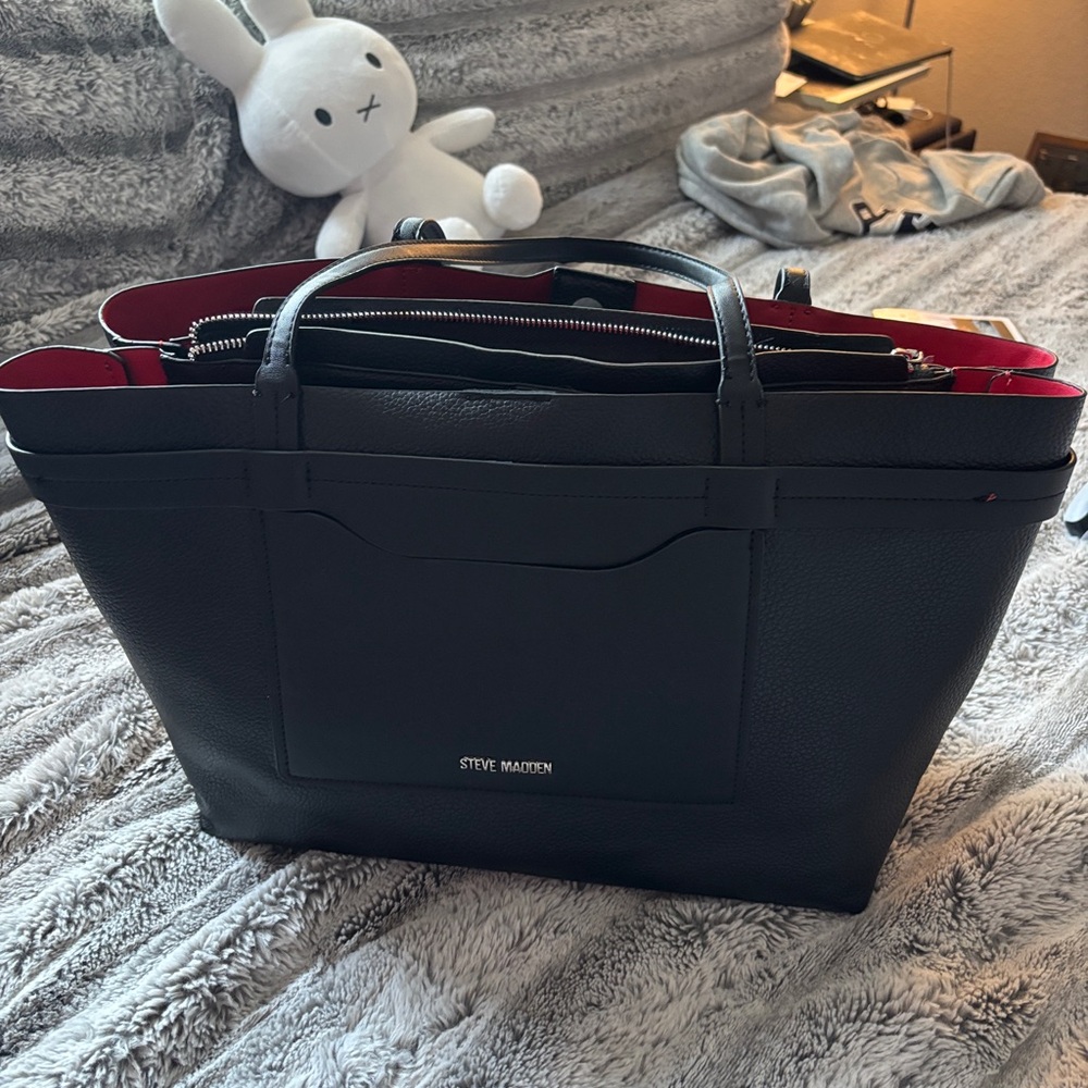 Steve Madden Black Tote with Bold Red Lining